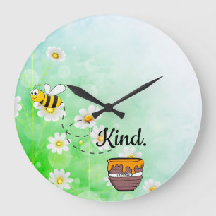 Bee Kind Honey Floral Cute Bee Positive Quote Large Clock