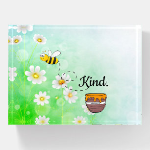 Bee Kind Honey Floral Cute Bee Positive Quote Paperweight