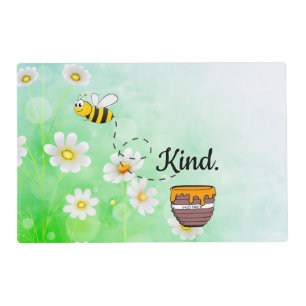 Bee Kind Honey Floral Cute Bee Positive Quote Placemat