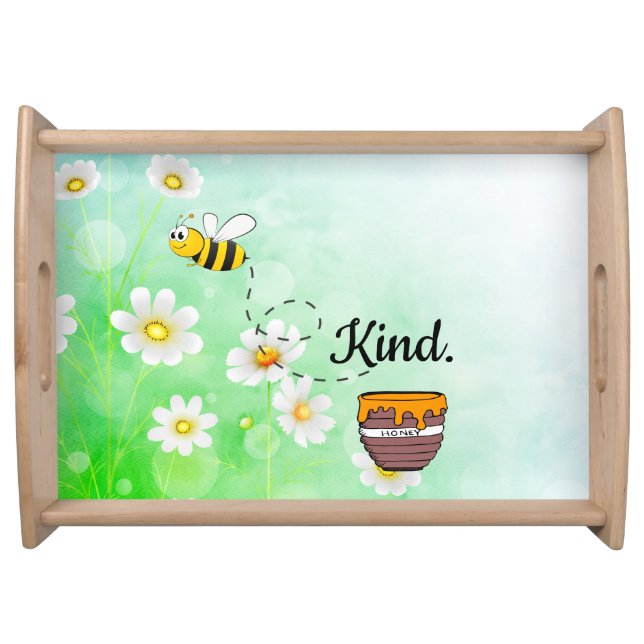 Bee Kind Honey Floral Cute Bee Positive Quote Serving Tray (Front)
