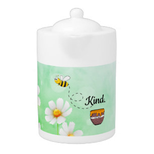 Bee Kind Honey Floral Cute Bee Positive Quote Teapot