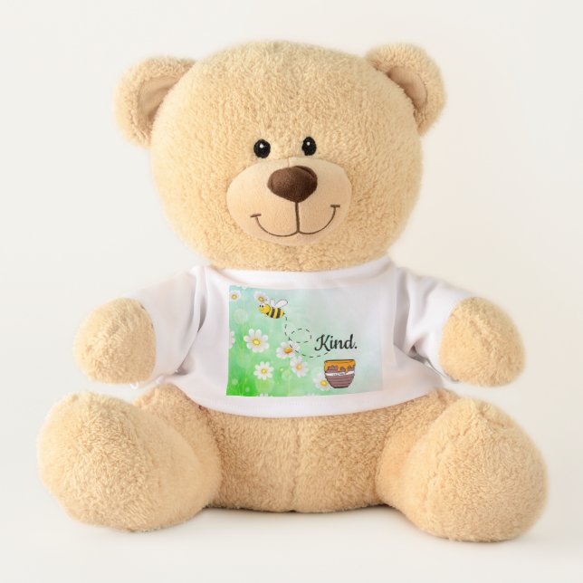 Bee Kind Honey Floral Cute Bee Positive Quote Teddy Bear (Front)
