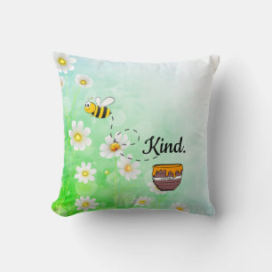 Bee Kind Honey Floral Cute Bee Positive Quote Throw Pillow