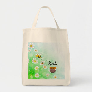 Bee Kind Honey Floral Cute Bee Positive Quote Tote Bag