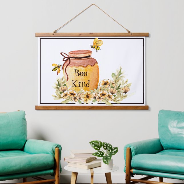 Bee kind honey pot  hanging tapestry (Living Room)