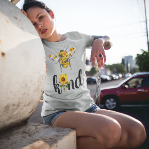 Bee Kind Inspirational Sunflowers Lettering Design T-Shirt
