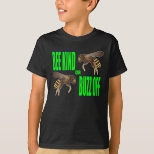 Bee Kind or Buzz Off Detailed Bees Lime Green Font T-Shirt