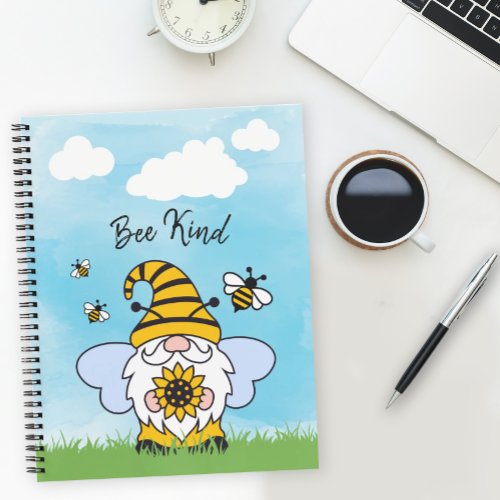 Bee Kind Personalized Gnome and Sunflower Notebook