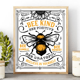 Bee Kind Positive Humble Inspirational Quote Poster