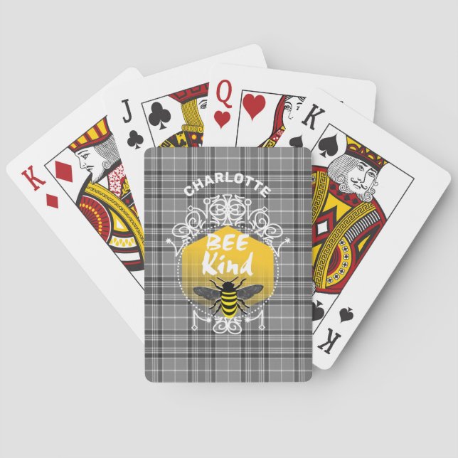 Bee Kind Pun Quote Cute Girly Personalized Poker Cards (Back)