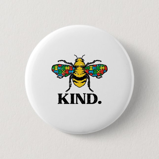 Bee Kind Puzzle Cute Autism Awareness Acceptance A Button (Front)