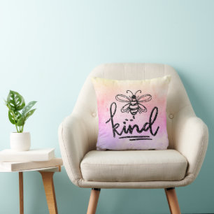 Bee Kind Rainbow Ombre Throw Pillow