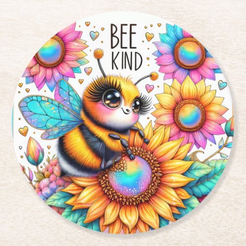 Bee Kind Round Paper Coaster