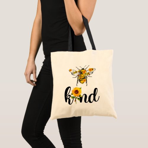 Bee Kind Sunflowers Inspirational Floral Tote Bag