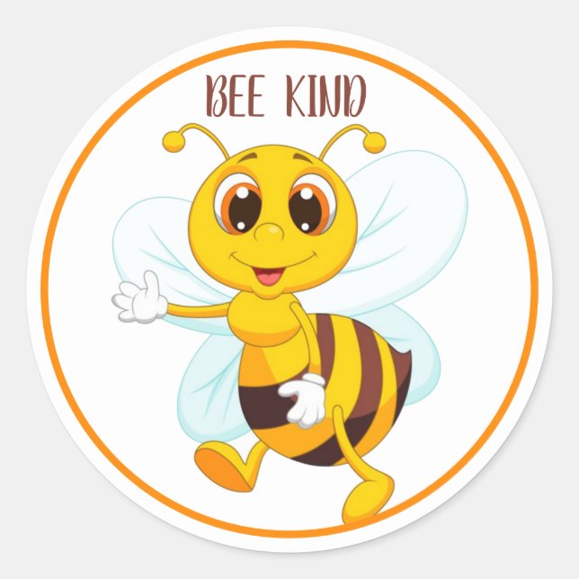 "Bee Kind to Everyone" Yellow Black Bee Drawing Classic Round Sticker (Front)