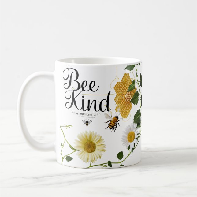 Bee Kind Vintage Botanical Illustration Classic  Coffee Mug (Left)