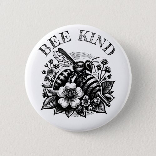 Bee Kind  Vintage Honey and Flowers Quote Button