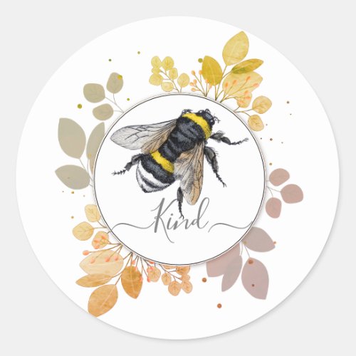 Bee Kind With Greenery Classic Round Sticker