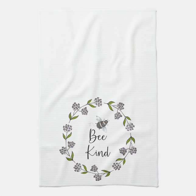 Bee Kind Wreath Purple Flowers Kitchen Towel (Vertical)