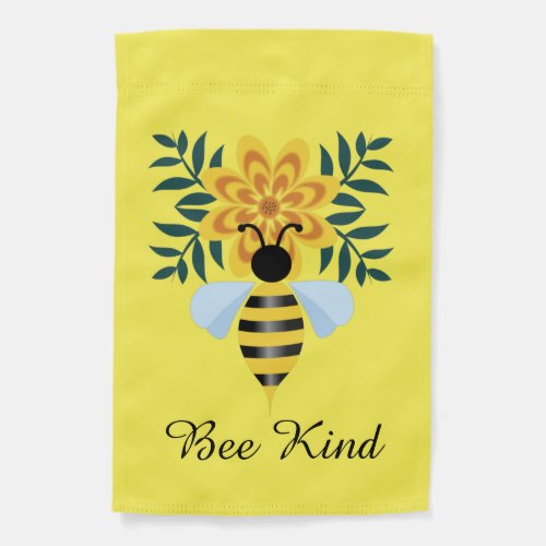 Bee Kind  Yellow Modern Bee Floral Garden Flag