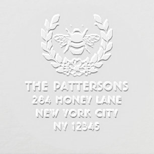 Bee Laurel Wreath Personalized Name Return Address Embosser