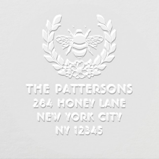 Bee Laurel Wreath Personalized Name Return Address Embosser (Design)