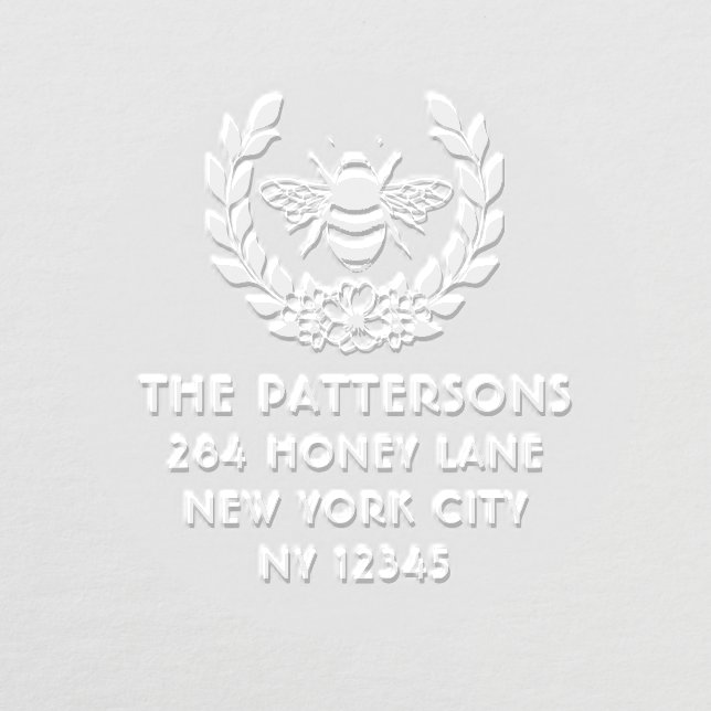 Bee Laurel Wreath Personalized Name Return Address Embosser (Design)