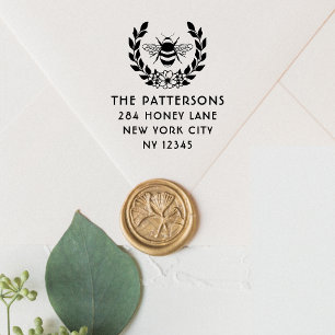 Bee Laurel Wreath Personalized Name Return Address Self-inking Stamp