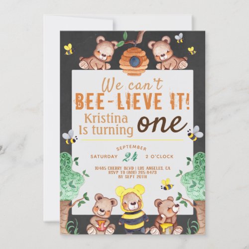 Bee_lieve It Honey Bear Birthday Invitation