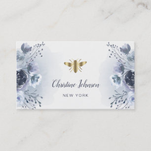 bee logo and blue floral decor business card