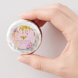bee logo and pink hydrangea dipped oreo cookie favors