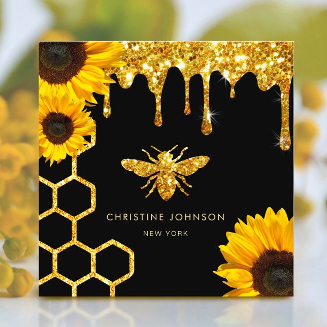 bee logo and sunflowers square business card (Creator Uploaded)
