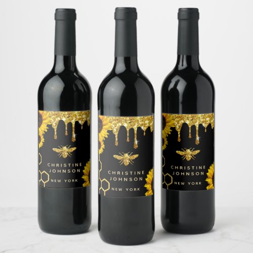 bee logo and sunflowers wine label