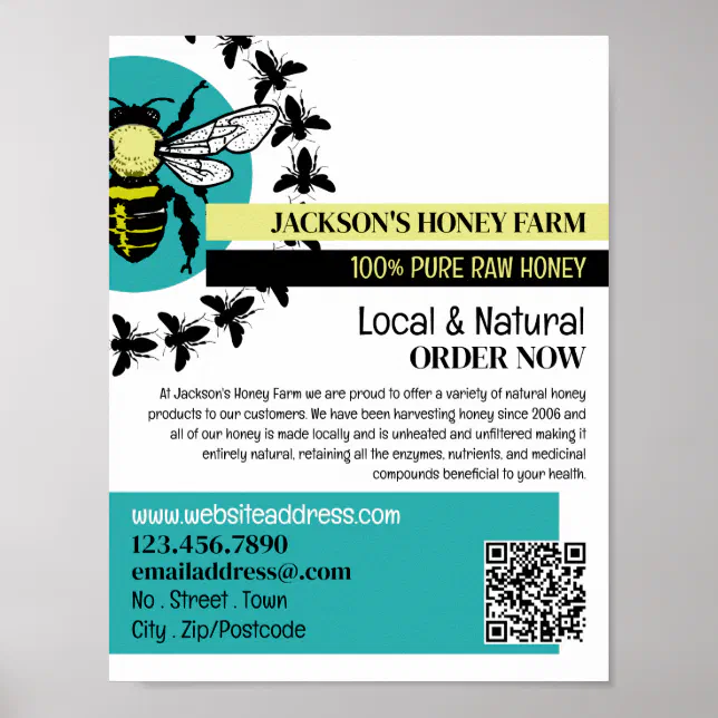 Bee Logo - Beeyard, Honey Farm Advertising Poster | Zazzle