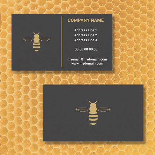 Bee Logo Minimalist Elegant Black  Gold Beekeeper Business Card