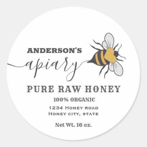 Bee logo script apiary honey jar label