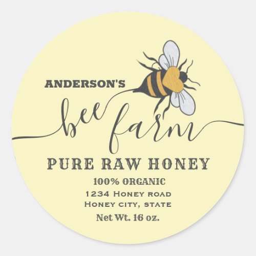 Bee logo script bee farm honey jar label