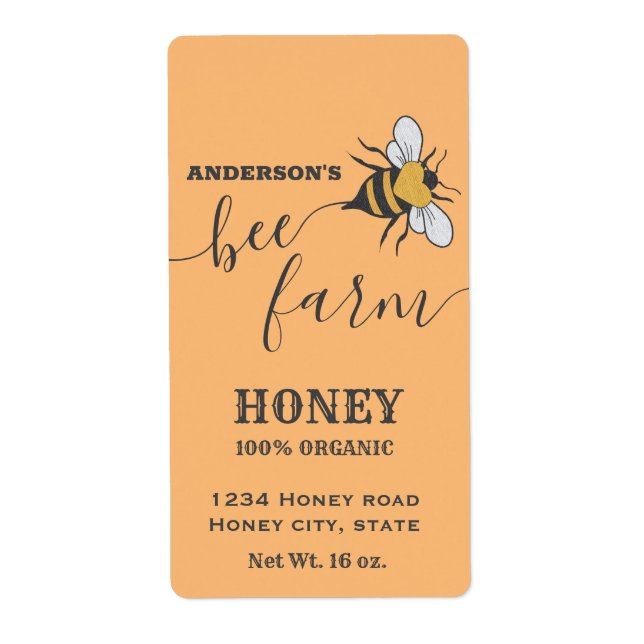 Bee logo script bee farm honey jar label (Front)