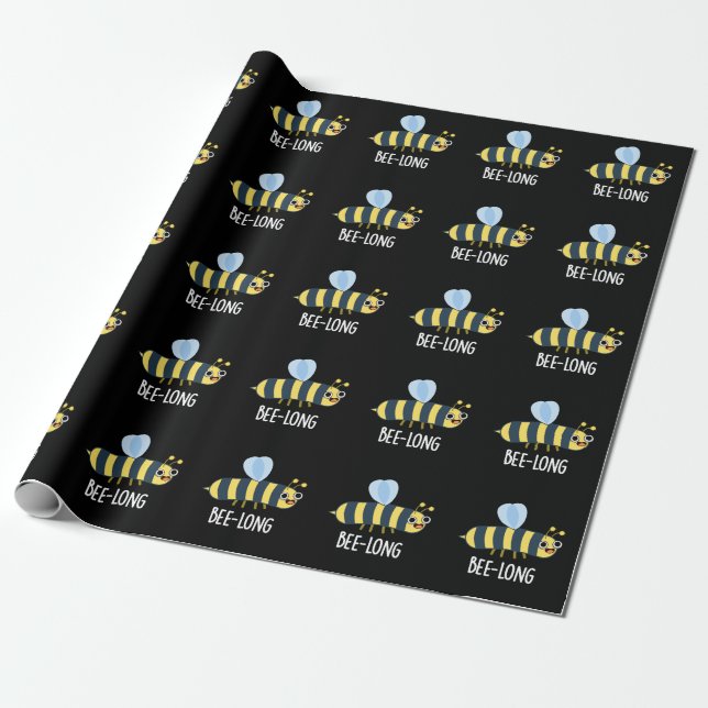 Bee-long Funny Long Insect Bee Pun Dark BG Wrapping Paper (Unrolled)