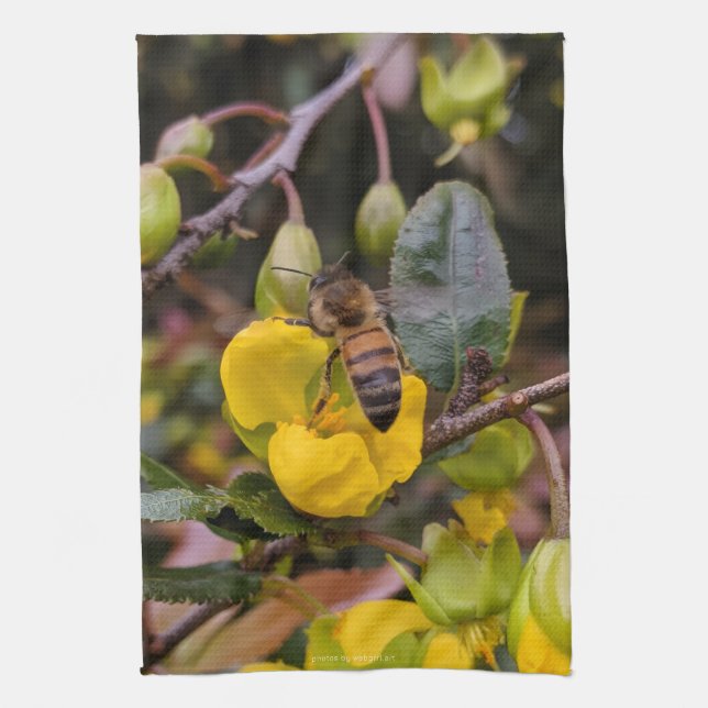 Bee LOVE Buttercup Yellow Flowers Kitchen Towel (Vertical)