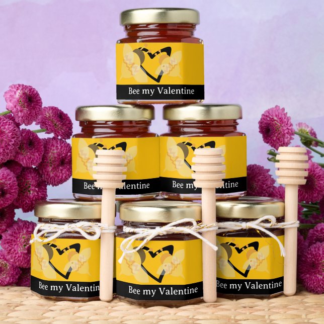Bee Love Valentines Day Black Yellow Honey Jar Favors (Insitu)