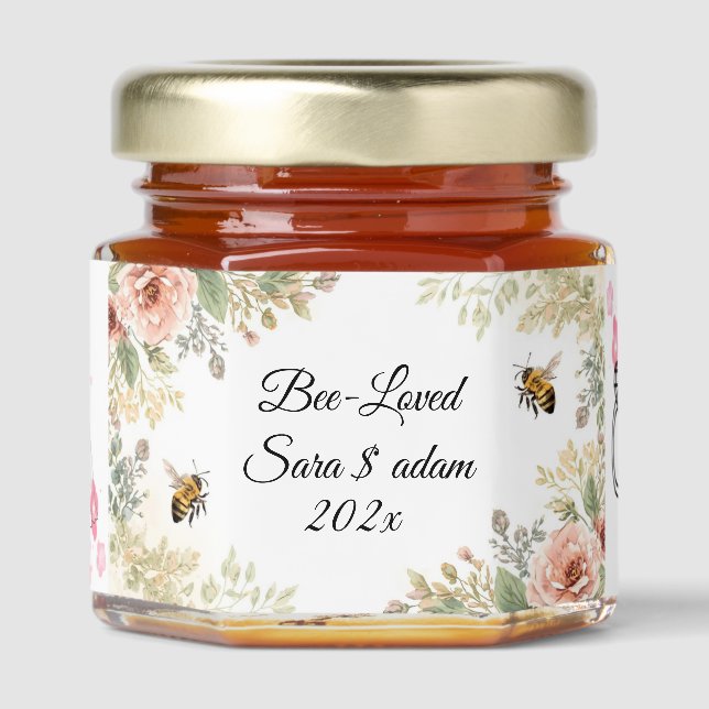 Bee-Loved Weddin dding Honey Jar Favor Favors (Front)