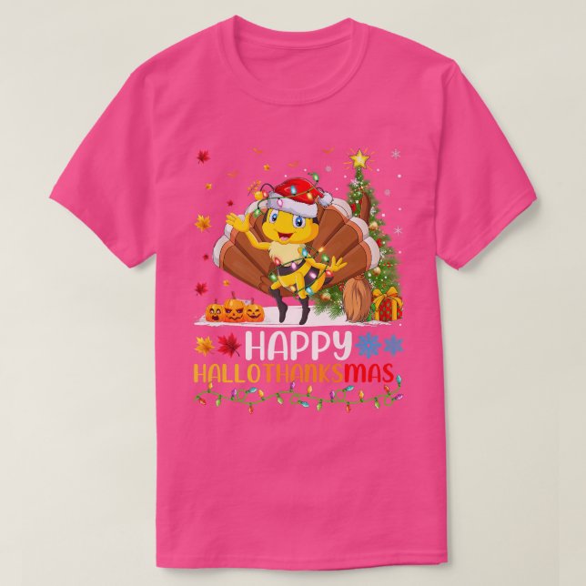 Bee Lover Funny Happy Bee HelloThanksMas T-Shirt (Design Front)