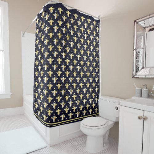 Bee lovers perfect gift elegant dark blue yellow shower curtain