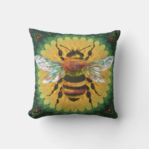 Bee Mandala Harmony Throw Pillow