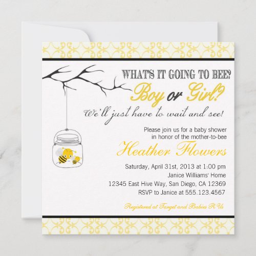 Bee Mason Jar Baby shower invitation