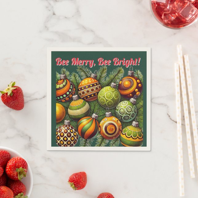 Bee Merry, Bee Bright! | X-mass Ornament Napkins (Insitu)