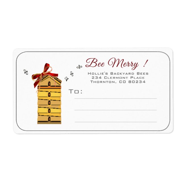 Bee Merry Beekeeper's Holiday Label with Hive (Front)