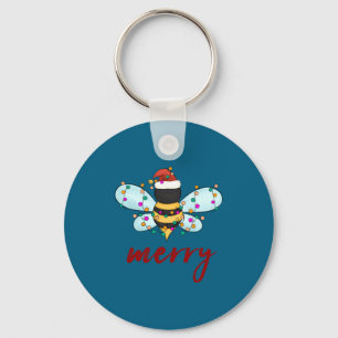 Bee Merry Christmas Bee In Santa Hat Cute Merry Xm Keychain
