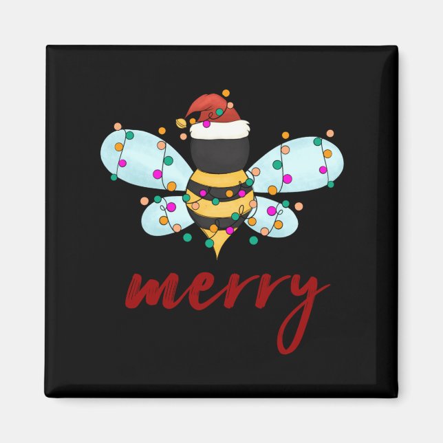 Bee Merry Christmas Bee In Santa Hat Cute Merry Xm Magnet (Front)
